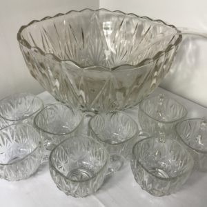 Punch Bowl with 8 glass cups (Vintage) for hire Chorley